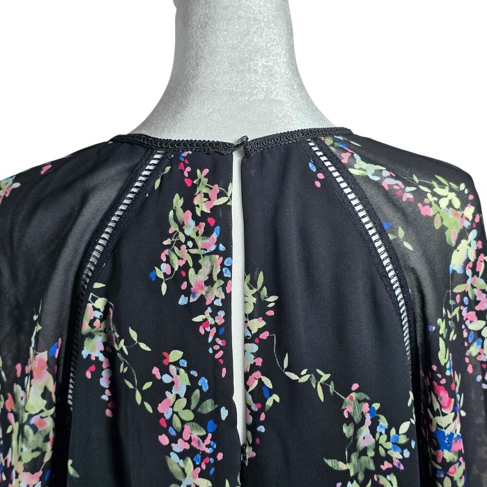 Reiss Roma Floral Dress US 8 Black Long Sleeve Sheer Shift Mini Lace Trim - Picture 12 of 16